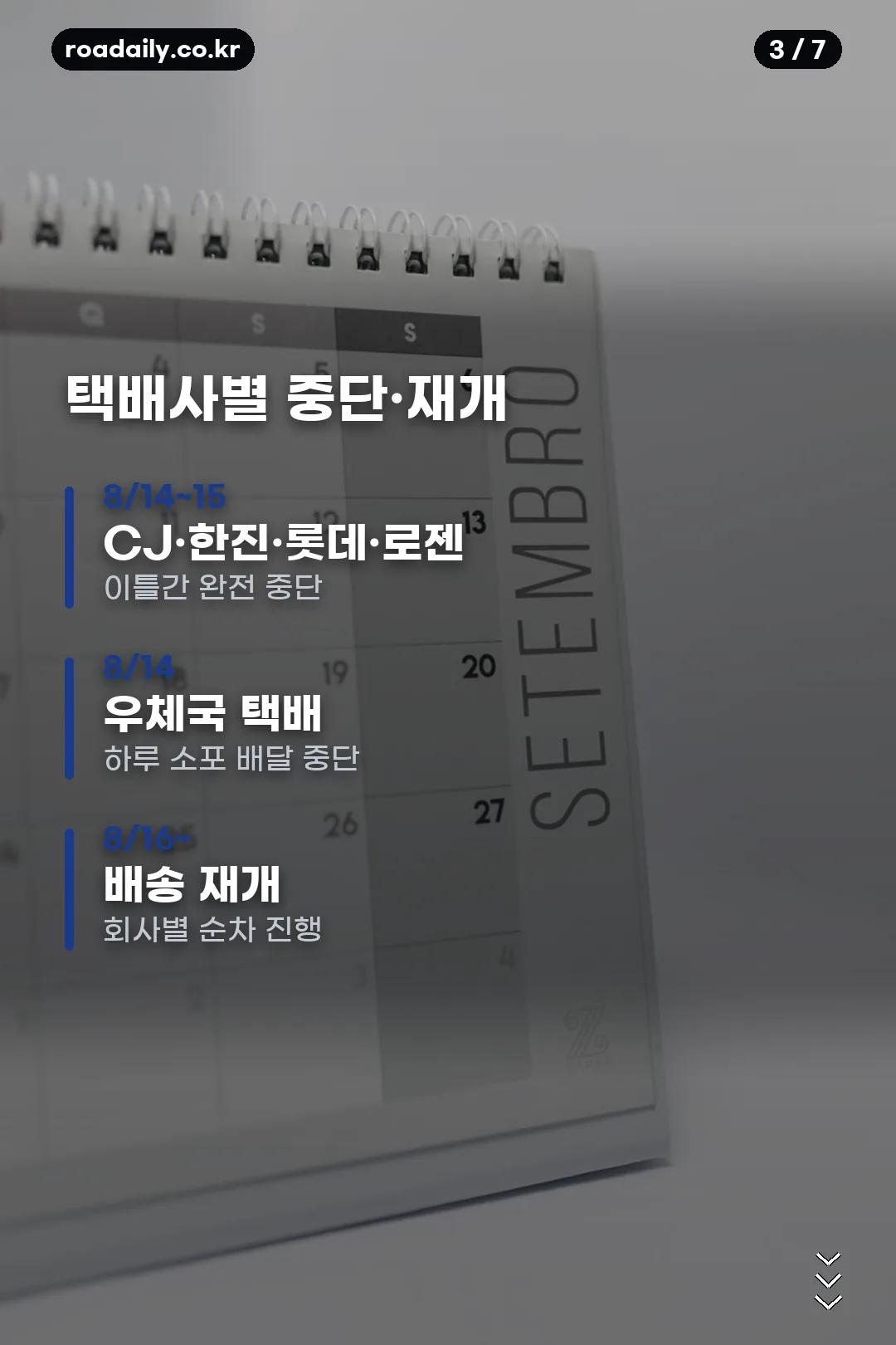 택배사별 중단 재개 일정 카드